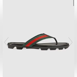 NWOT MENS GUCCI WEB AND LEATHER THONG SANDAL US 9. NO DUST BAG AND NO SHOE BOX.